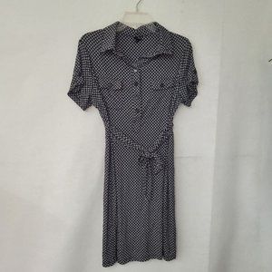 St Tropez West Dress Girls 14 Black/White Collared Button Tie Front Pocket Dress